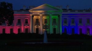 white house decked out in rainbow colors