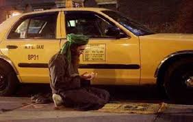 Muslim taxi drivier praying